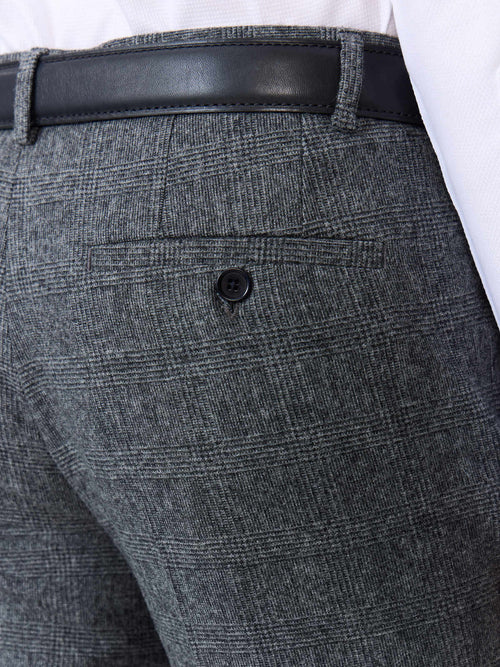 Pantalon coordonnable slim en laine mélangée anthracite Prince de Galles - Father & Sons   - 3 
