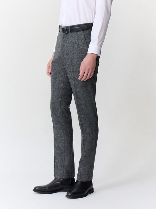 Pantalon coordonnable slim en laine mélangée anthracite Prince de Galles - 1 - Father & Sons   - 2 