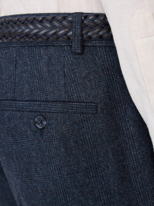 Pantalon coordonnable slim en laine mélangée bleu indigo Prince de Galles - Father & Sons   - 3 