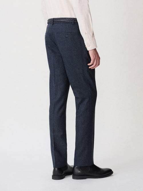 Pantalon coordonnable slim en laine mélangée bleu indigo Prince de Galles - 2 - Father & Sons   - 19 