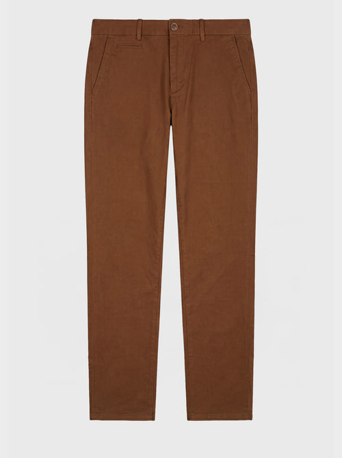 Chino slack semi regular en coton stretch uni camel - 1 - Father & Sons   - 2 