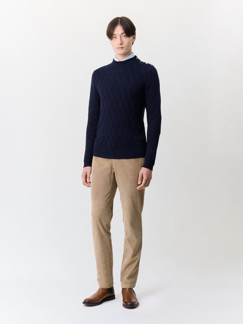 Pantalon regular en velours côtelé beige - Father & Sons   - 4 