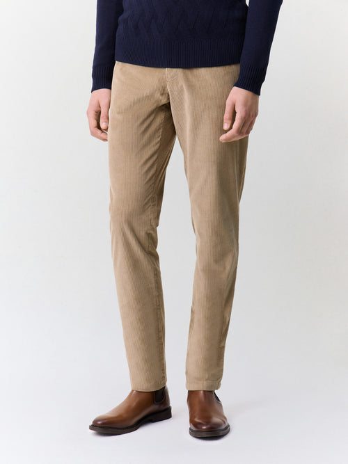 Pantalon regular en velours côtelé beige - 1 - Father & Sons   - 11 