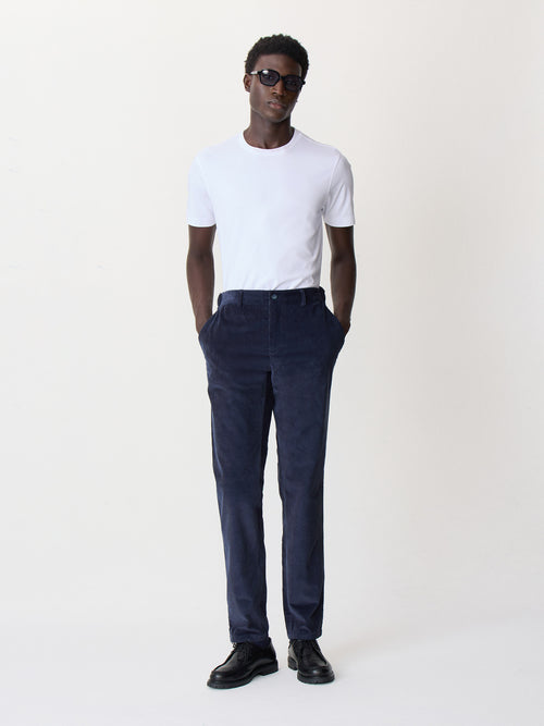 Pantalon regular en velours côtelé bleu indigo - Father & Sons   - 4 