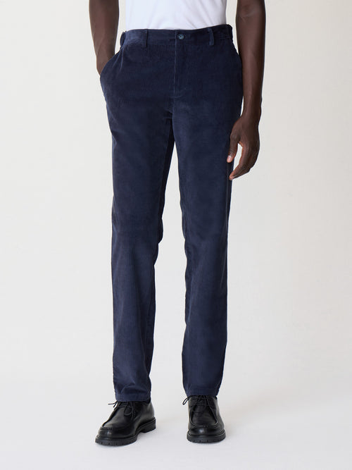 Pantalon regular en velours côtelé bleu indigo - 1 - Father & Sons   - 14 