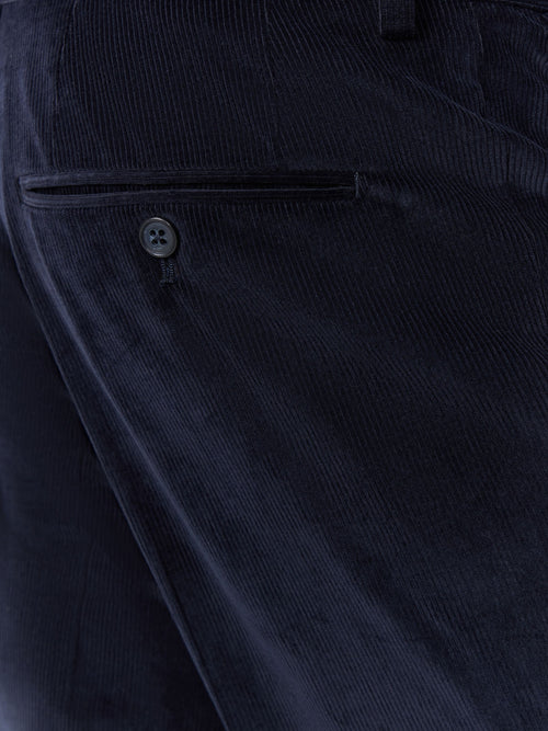 Pantalon coordonnable slim en velours côtelé bleu marine - Father & Sons   - 3 