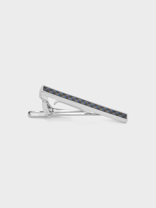 Pince à cravate avec insert fibre de carbone bleu cobalt - Father & Sons   - 1 
