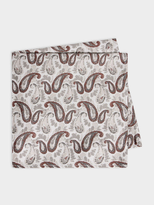 Pochette en soie mélangée beige à motif cachemire - 1 - Father & Sons   - 20 