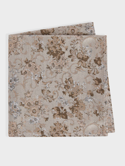 Pochette en soie mélangée à motif fleuri beige - Father & Sons   -  