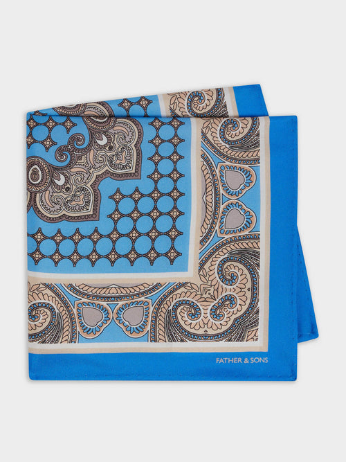 Pochette en soie bleu azur à motif - Father & Sons   -  