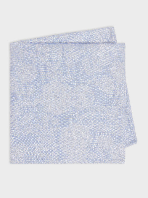 Pochette en coton et soie à motif fleuri bleu - 1 - Father & Sons   - 2 