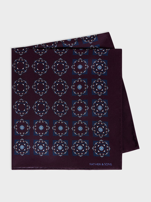 Pochette en soie aubergine à motif bleu - 1 - Father & Sons   - 16 