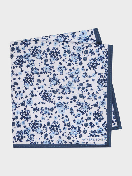 Pochette bleu chambray à motif fleuri - 1 - Father & Sons   - 9 