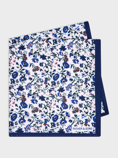 Pochette bleu cobalt à motif fleuri rose et vert - 1 - Father & Sons   - 2 