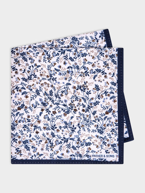 Pochette bleu indigo à motif fleuri - 1 - Father & Sons   - 10 