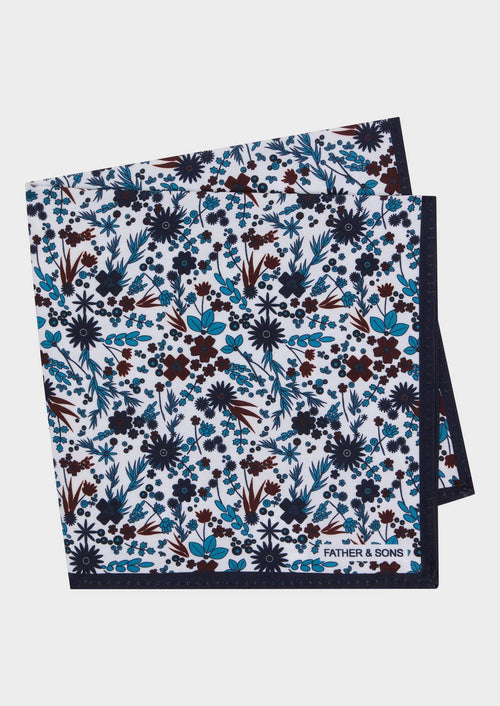 Pochette blanche à motif fleuri bleu marine et bordeaux - 1 - Father & Sons   - 17 