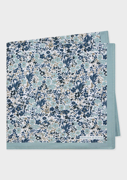 Pochette blanche à motif fleuri vert d'eau, bleu et beige - 1 - Father & Sons   - 14 