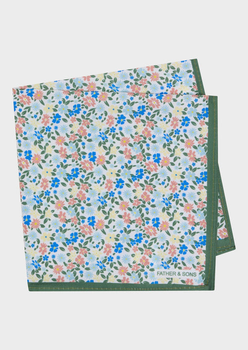 Pochette blanche à motif fleuri vert, rose, bleu et jaune - Father & Sons   -  