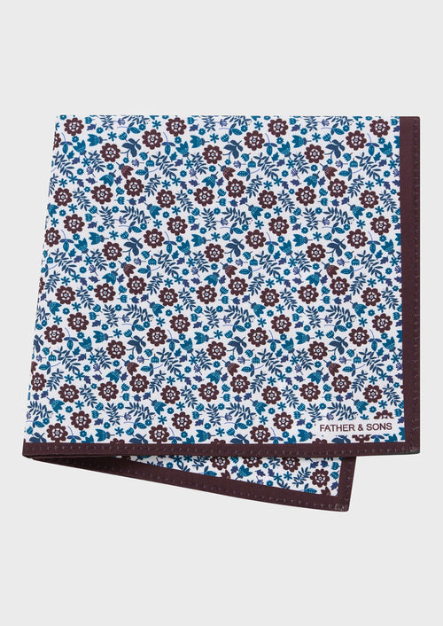 Pochette blanche à motif fleuri vert et bordeaux - 1 - Father & Sons   - 17 