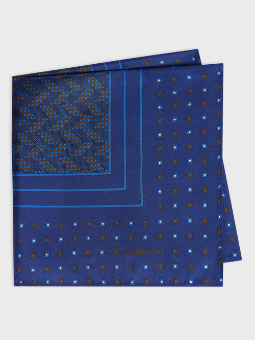 Pochette en soie bleu indigo à motif - 1 - Father & Sons   - 14 