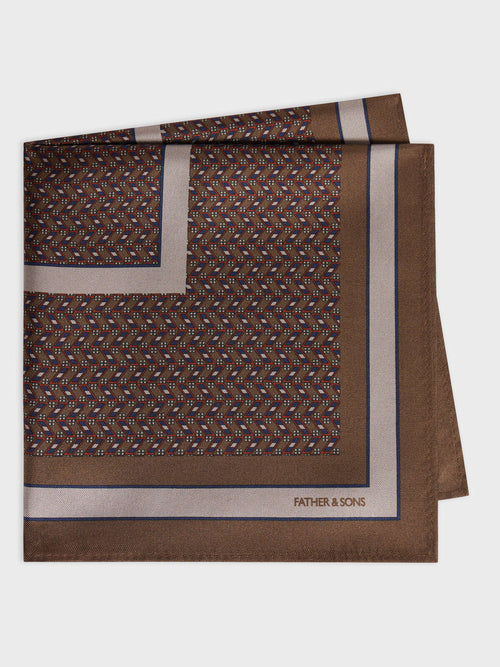 Pochette en soie marron à motif - 1 - Father & Sons   - 12 