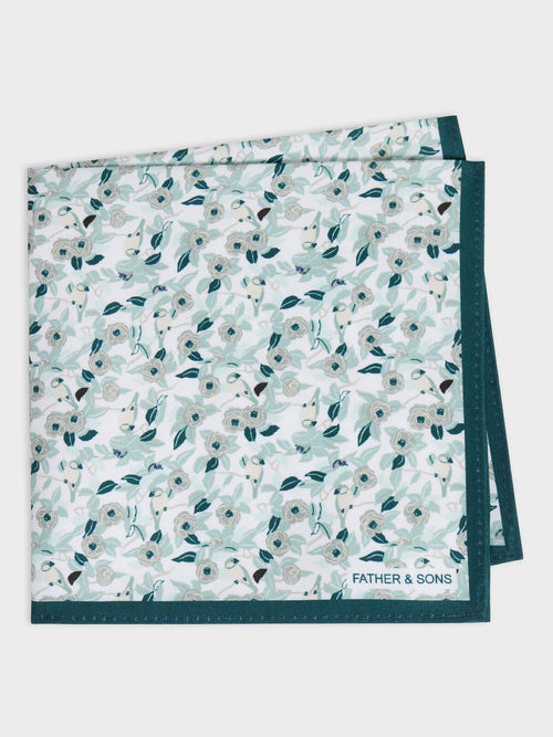 Pochette à motif fleuri bleu prusse et vert - Father & Sons   -  