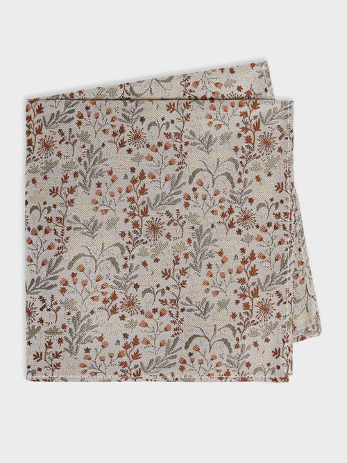 Pochette en soie mélangée à motif fleuri terracotta - 1 - Father & Sons   - 10 