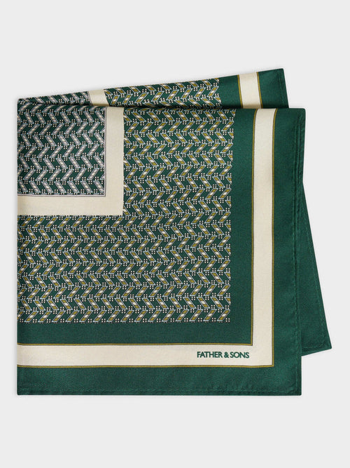 Pochette en soie vert bouteille à motif - 1 - Father & Sons   - 19 