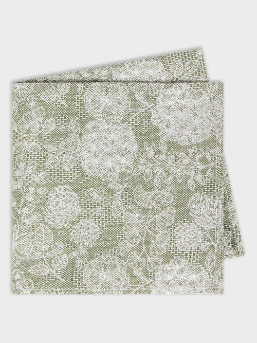Pochette en coton et soie blancs à motif fleuri vert d'eau - Father & Sons   -  