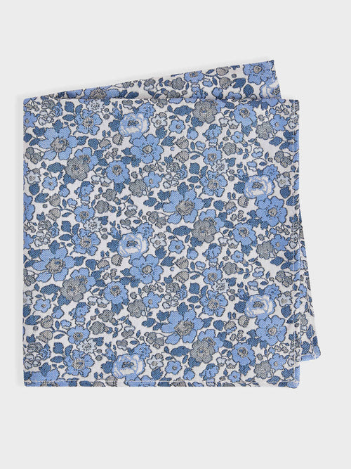 Pochette en soie mélangée à motif fleuri bleu indigo - Father & Sons   - 1 