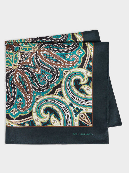 Pochette en soie kaki à motif cachemire - Father & Sons   -  