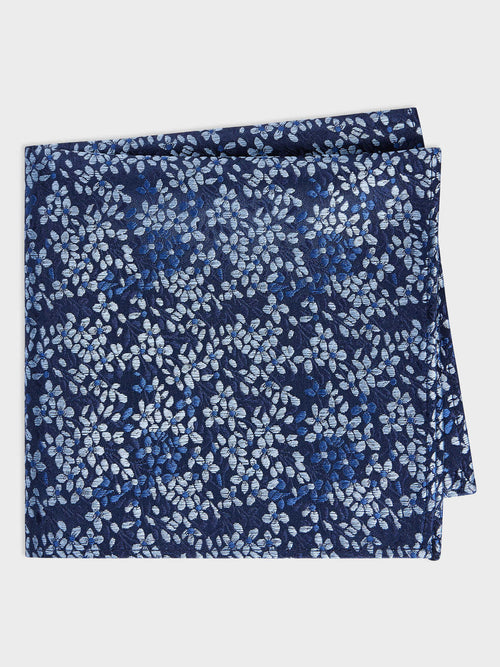 Pochette en soie mélangée bleu marine à motif fleuri - Father & Sons   - 1 