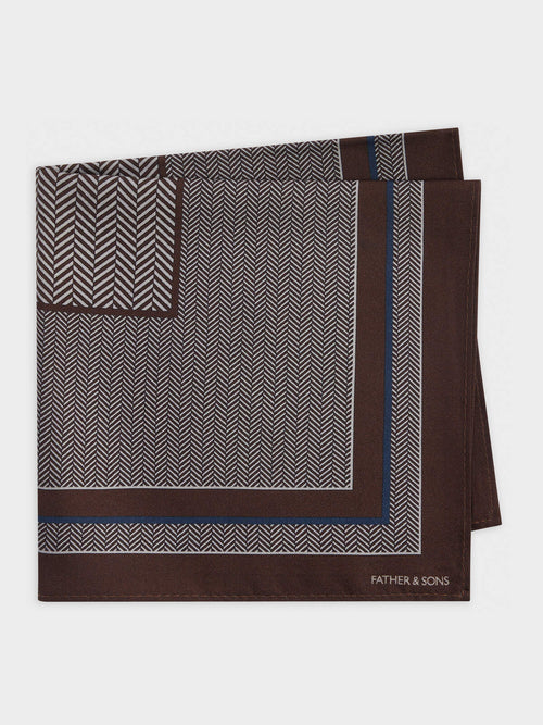 Pochette en soie marron et bleu à chevrons - Father & Sons   - 1 