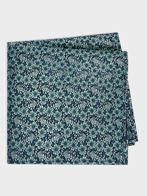 Pochette en soie mélangée bleue à motif fleuri - Father & Sons   -  