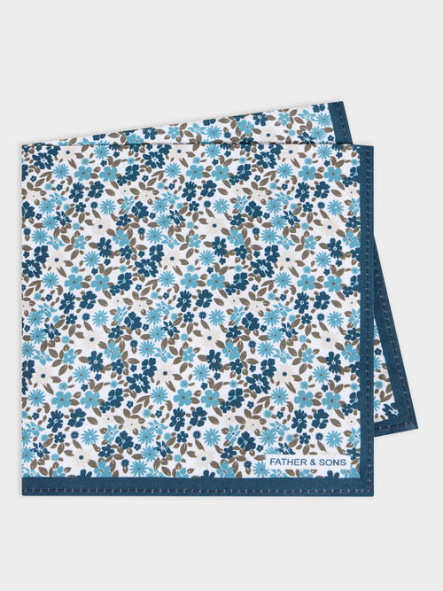 Pochette à motif fleuri bleu prusse et kaki - 1 - Father & Sons   - 12 
