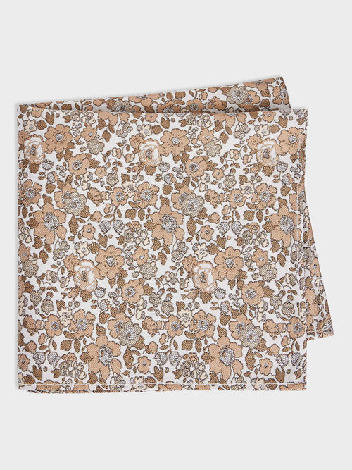 Pochette en soie mélangée à motif fleuri marron - Father & Sons   - 1 