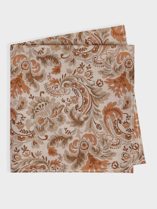 Pochette en soie mélangée à motif fleuri terracotta - Father & Sons   - 1 