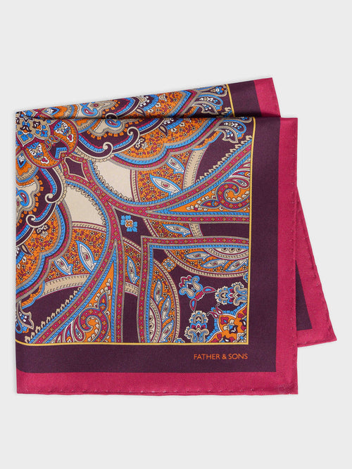 Pochette en soie violette à motif cachemire - 1 - Father & Sons   - 1 