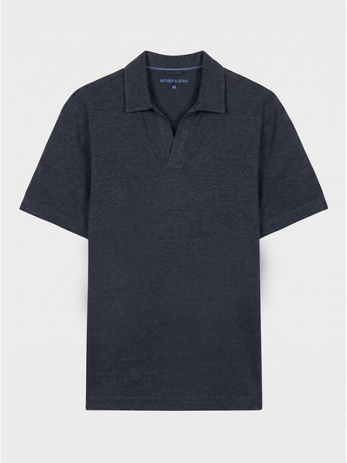 Polo regular en lin bleu indigo - Father & Sons   - 1 