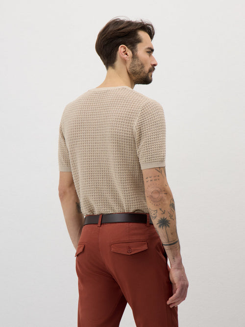 Tee-shirt Slim en maille ajourée beige - 2 - Father & Sons   - 19 