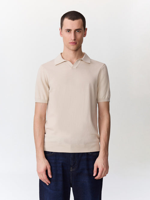 Polo slim en maille coton et soie beige - 1 - Father & Sons   - 15 
