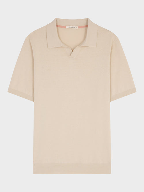 Polo slim en maille coton et soie beige - Father & Sons   - 4 