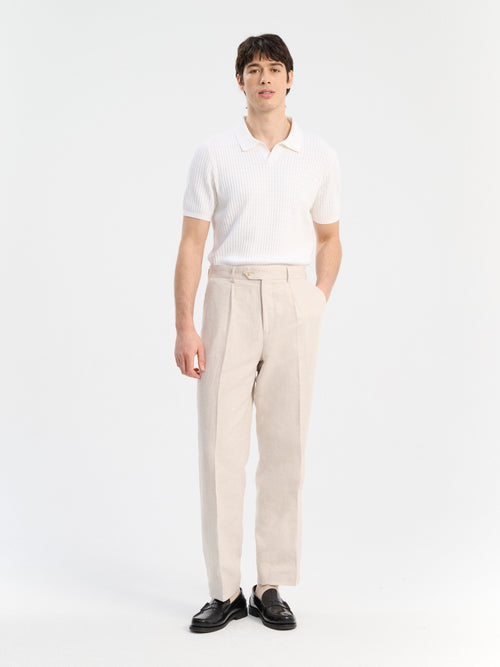 Polo regular en maille ajourée blanche - Father & Sons   - 5 