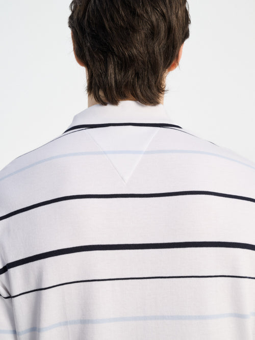 Polo loose en coton blanc à rayures bleues - Father & Sons   - 3 