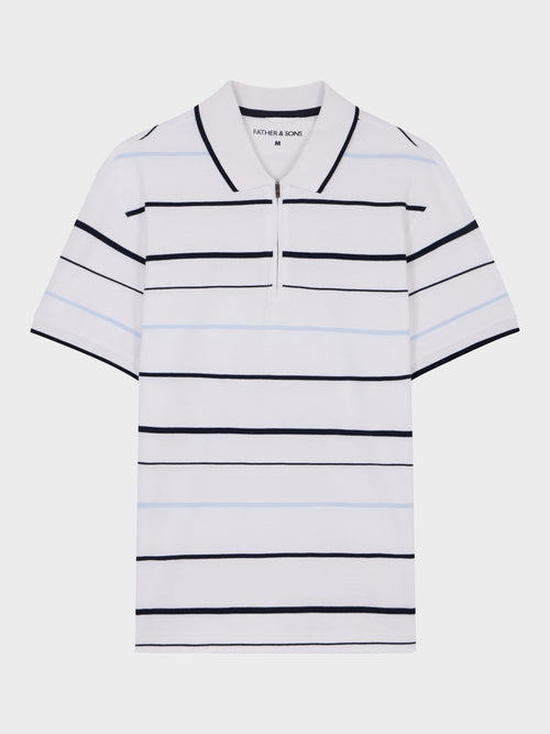 Polo loose en coton blanc à rayures bleues - Father & Sons   - 5 