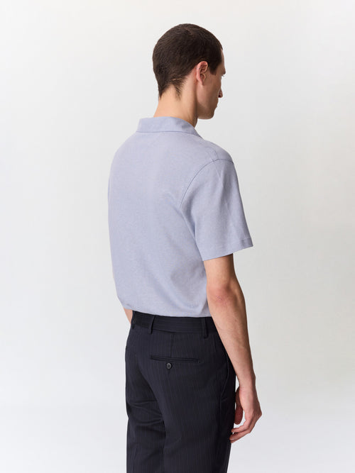 Polo regular en coton et lin bleu gris - 2 - Father & Sons   - 15 