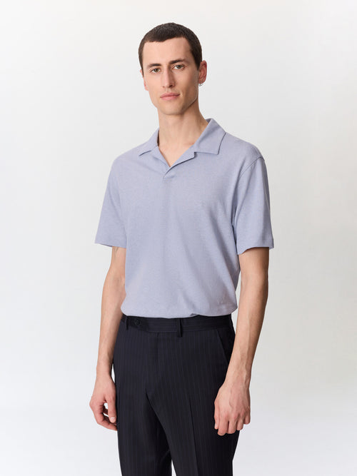 Polo regular en coton et lin bleu gris - 1 - Father & Sons   - 15 