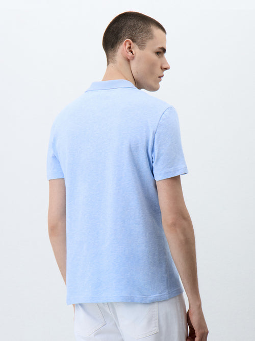 Polo Slim en coton et lin bleu ciel - 2 - Father & Sons   - 16 