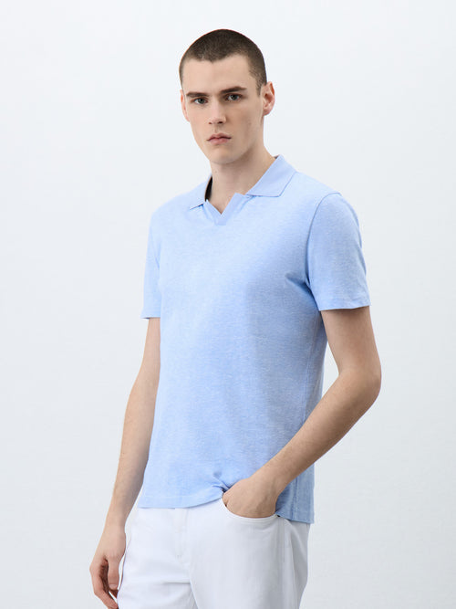 Polo Slim en coton et lin bleu ciel - 1 - Father & Sons   - 16 