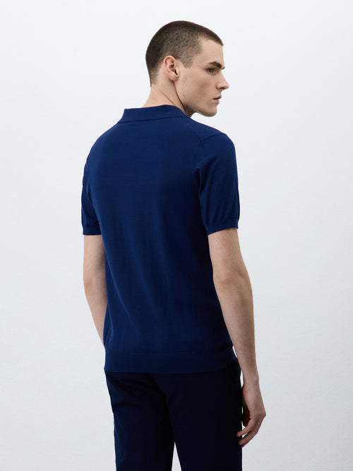 Polo Slim en maille coton et soie bleu indigo - 2 - Father & Sons   - 20 